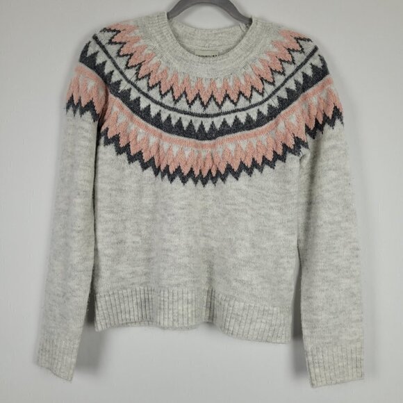 Silverflint Gray Pink Nordic Fair Isle Crewneck Sweater XS - Picture 1 of 5